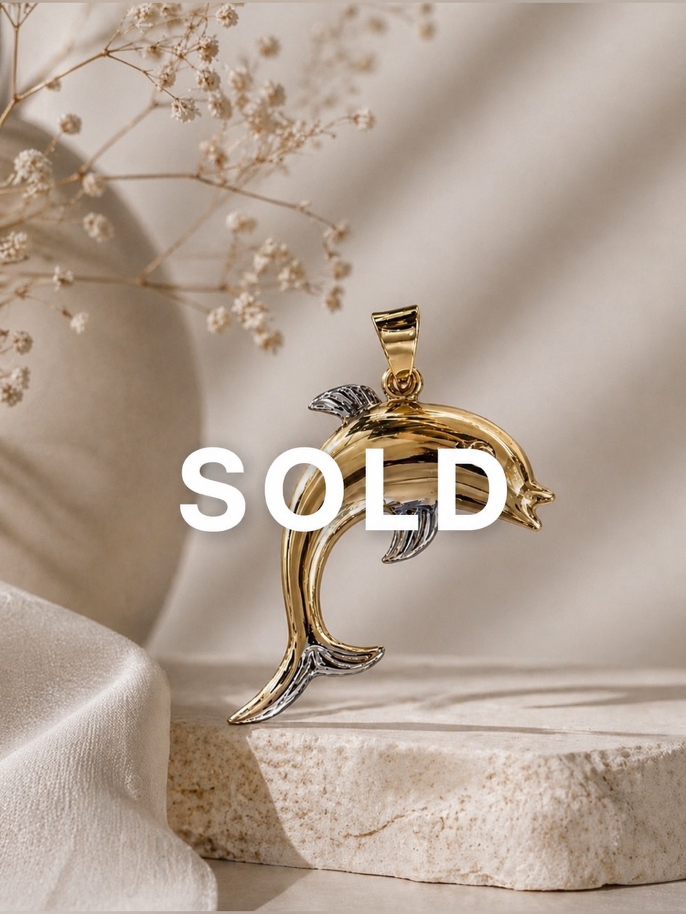 SOLD.  14K Two-Tone Gold Jumping Dolphin Necklace Charm